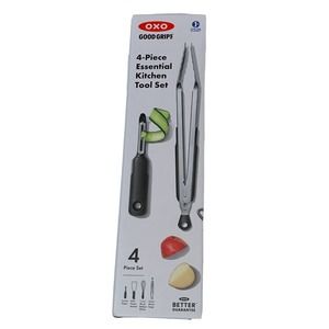 OXO Good Grips 4 Piece Essential Kitchen Tool Set Peeler Masher Whisk Tongs NIB